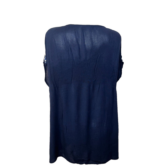 ATMOSPHERE Top Women's Size L Blue Fringe Accent V-neck Swim Beach Cover Up - Picture 5 of 7